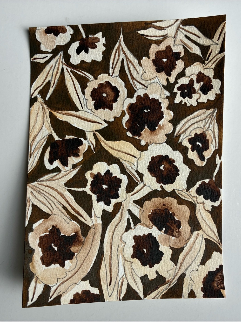 Hand-Painted Brown Floral Wall Art by